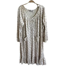 VTG Garden Gallery White Floral Long Sleeve‎ Nightgown Cottagecore Sz Large